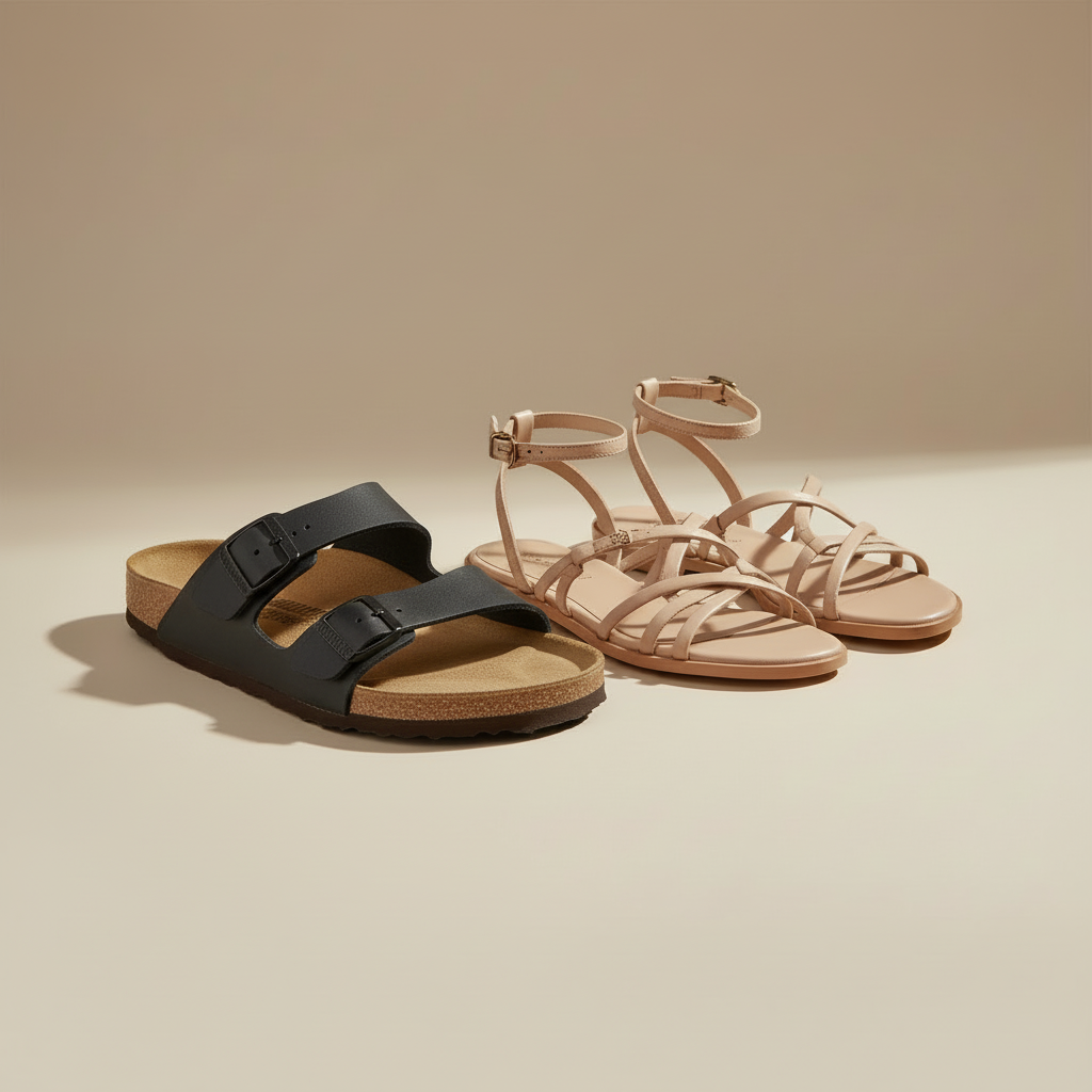 შავი Birkenstock + თეთრი Sandals — წყვილ-წყვილი