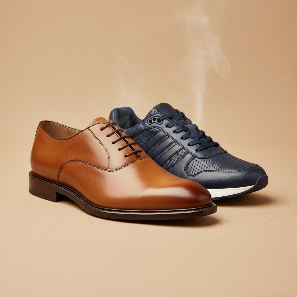 Classic Tan Leather Shoe and Navy Leather Sneaker