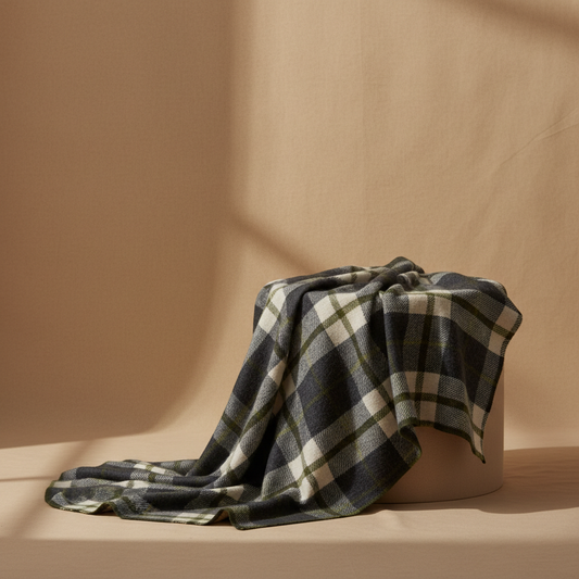 Plaid Blanket Warm Beige Background