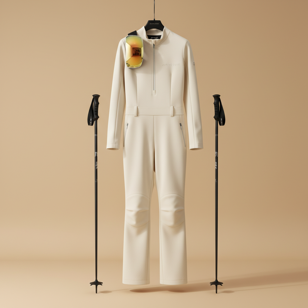 Ski Coverall with goggles and poles