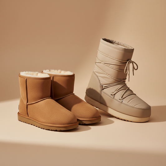 Tan UGG and Beige Moonboots